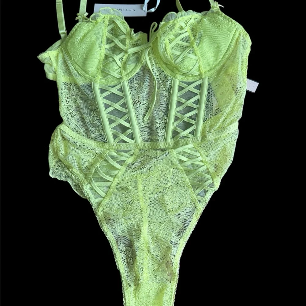 Victoria's Secret Neon Green Lace Bodysuit